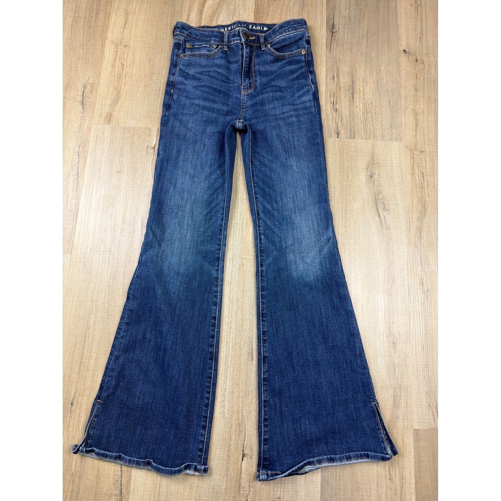 American Eagle Super Hi-Rise Flare Jeans Dark Wash Ne(x)t Level‎ Stretch Size 4